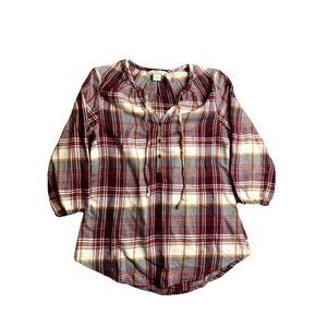 Bob Timberlake Shirt‎ Womens Extra Small Maroon Tan Plaid Oversized Hippie Boho